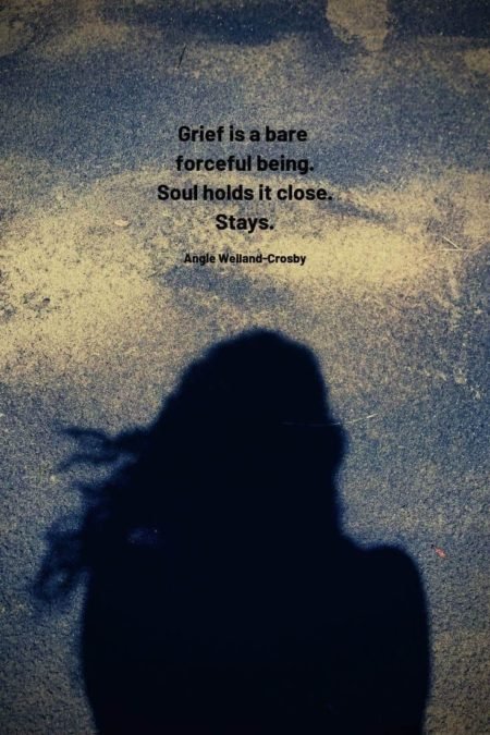 grief quote with a silhouette in the sand...
