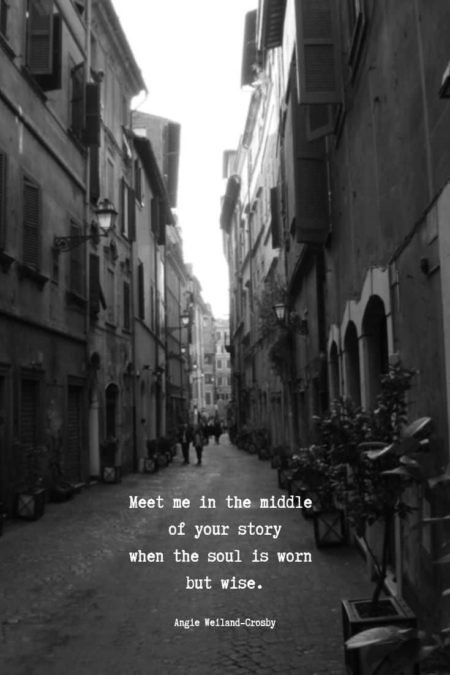 love quote with a black & white photo of an alley...