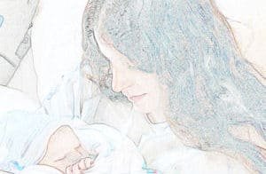 darughter, remember me like this...a colored pencil image of a mom with her newborn baby girl...