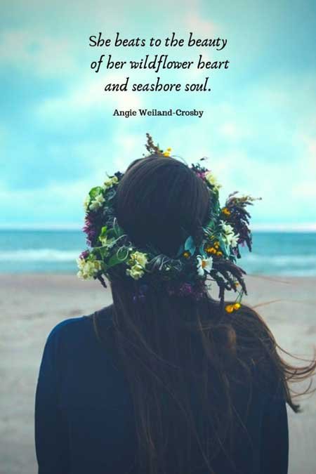 nature quote with a girl on the beach...