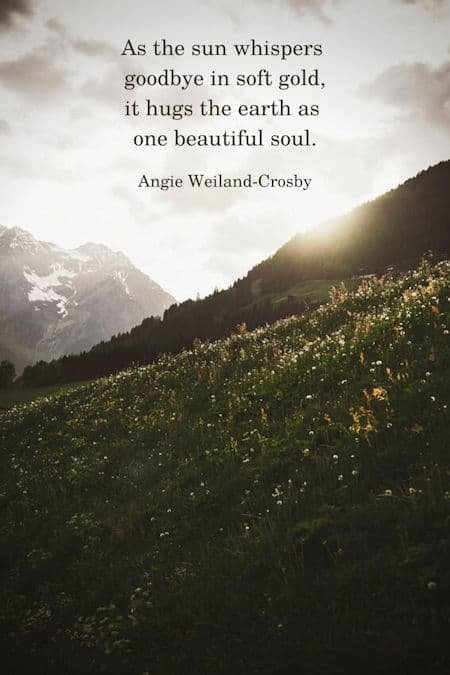 peace quote with a photograph of a sunset, mountains, and field by Eberhard Grossgasteiger...