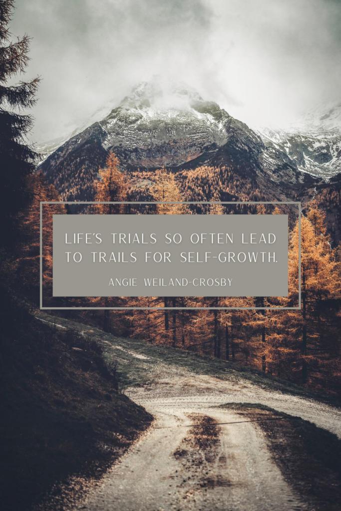 growth quote with a mountain range, autumnal trees, and a dirt road | Photo by Eberhard Grossgasteiger