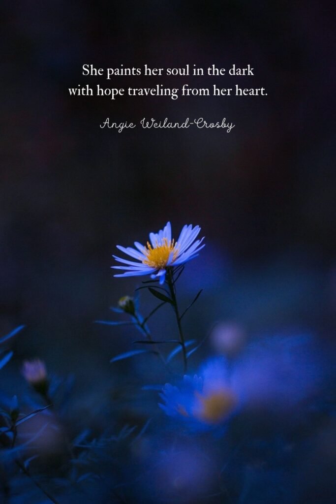 inspirational quote with blue flower by Karina Vorazheeva