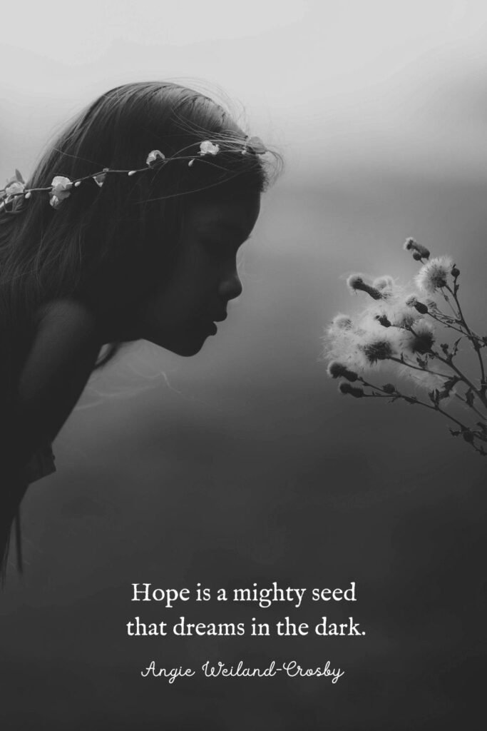 Hope Growth Quote and Nature Photography of a girl and dandelions by Sarah Mak